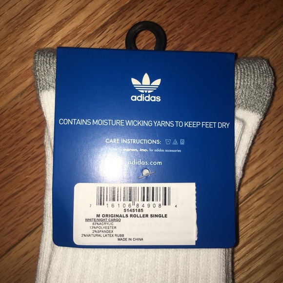 NWT Adidas 1 Pair Crew Socks (White/Night Cargo) - Picture 3 of 4